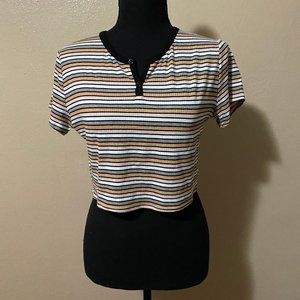 RIBBED STRIPED CROP TEE